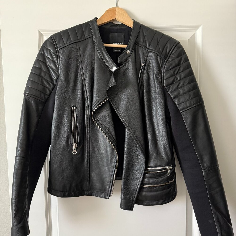 Black Cropped Leather Moto Jacket